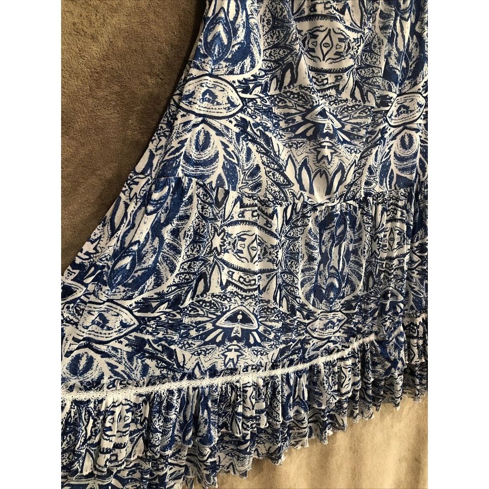 1X Plus Maxi Skirt Blue White Full Long Norse Style #394